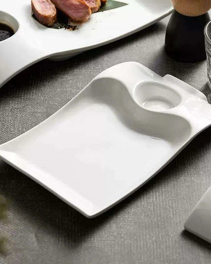 Sophisticated Duck-Embellished Ceramic Platter and Dipping Bowl Set for Stylish Entertaining