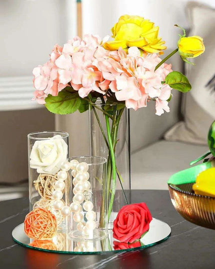 36-Piece Glass Cylinder Vases and Mirror Trays Set for Stylish Event Decor