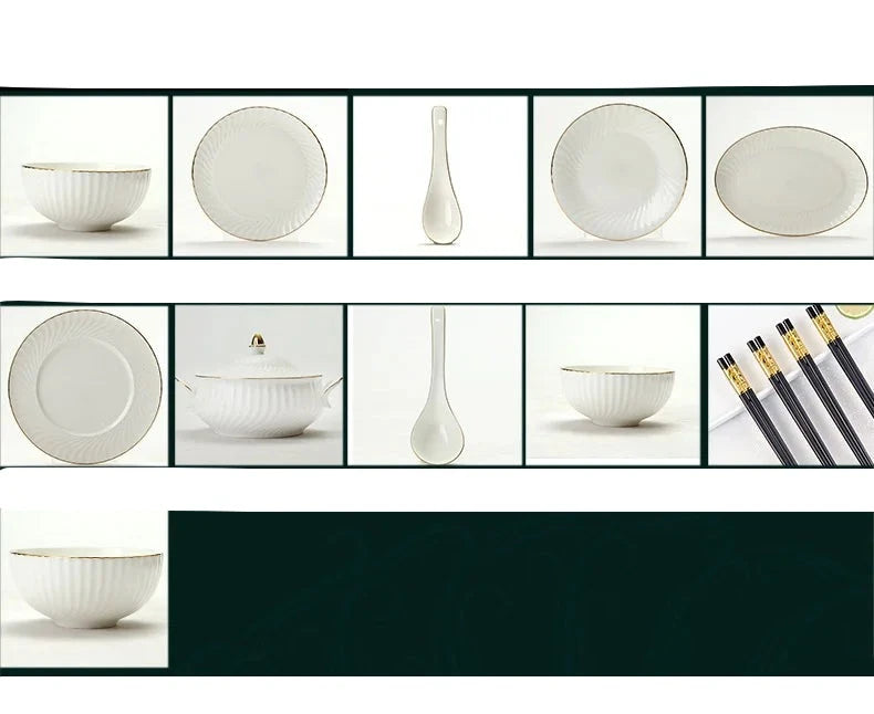 Sophisticated Hand-Drawn Gold Accents Bone China Dining Set