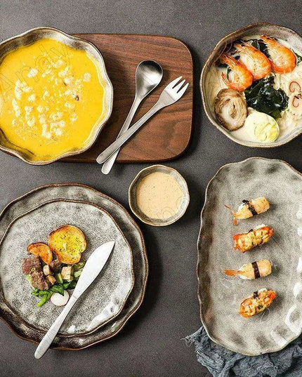 Artisan Hammered Ceramic Dish Set for Sophisticated Dining