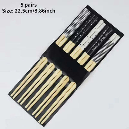 Chic Bamboo Chopstick Collection - 5 Pairs with Non-Slip Design