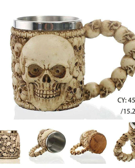 Skull Knight Tankard: Stainless Steel Resin Beer Stein - Viking Halloween Decor for Tea Pub