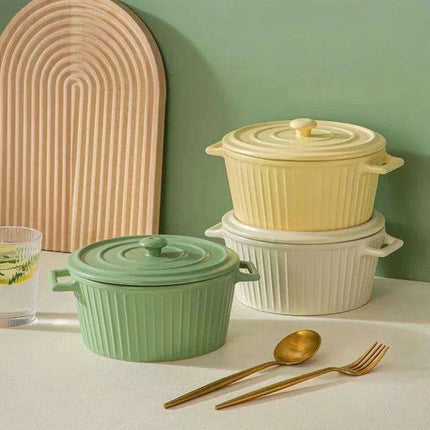Elegant Heat-Insulating Ceramic Soup Bowl with Lid - Ideal for Ramen and Hearty Dishes