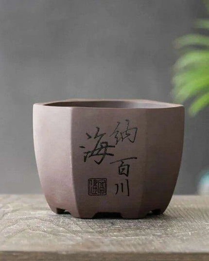 Chic Polygonal Purple Clay Vase - Stylish Chinese-Inspired Home Decor Planter