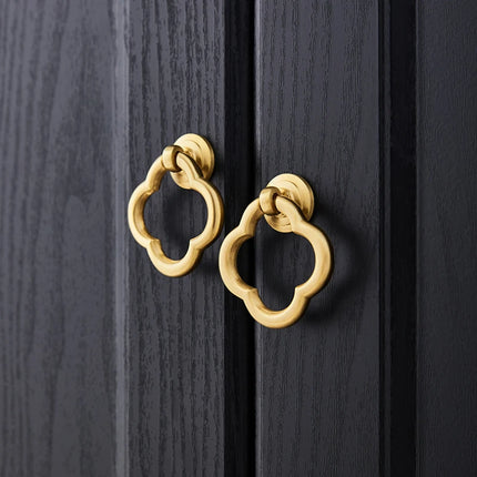 Gold Plum Blossom Cabinet Pull Handle — Solid Brass Single Hole Ring Pull, Set of 4