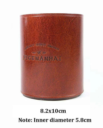 Chic Retro Leather and Walnut Writing Utensil Holder - Classic Elegance