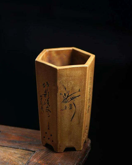 Elegant Hexagonal Ceramic Planter Inspired by Traditional Chinese Design for Succulents