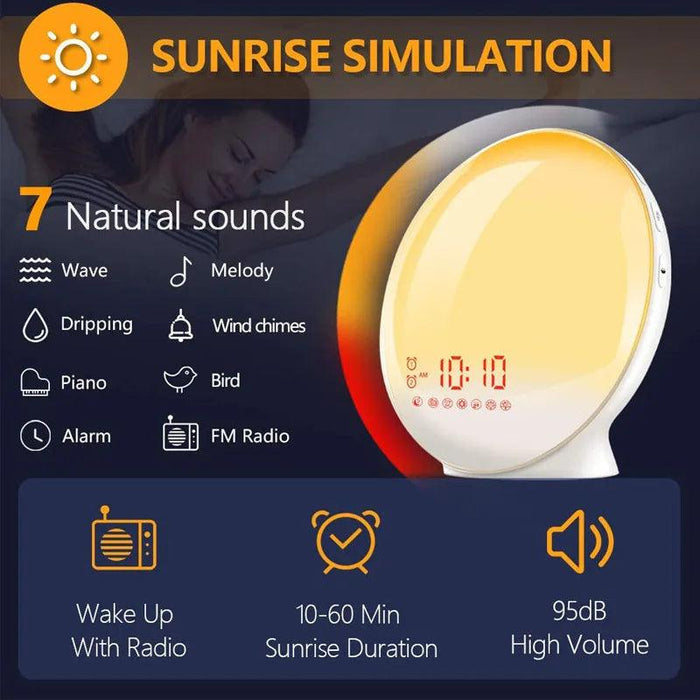 Sunrise Simulation Alarm Clock with FM Radio, Natural Sounds, and Colorful Light