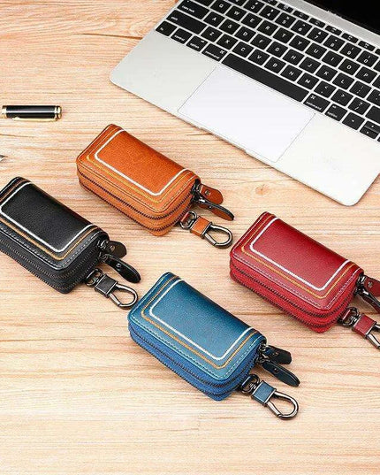 Sophisticated Dual-Pocket Genuine Leather Key Holder