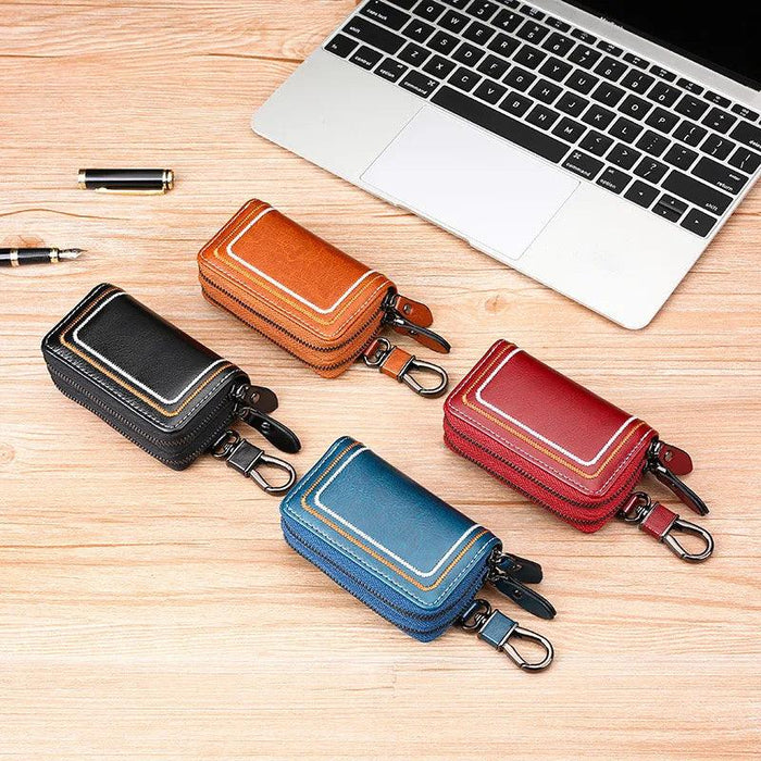 Genuine Leather Double-Pocket Car Keys Holder