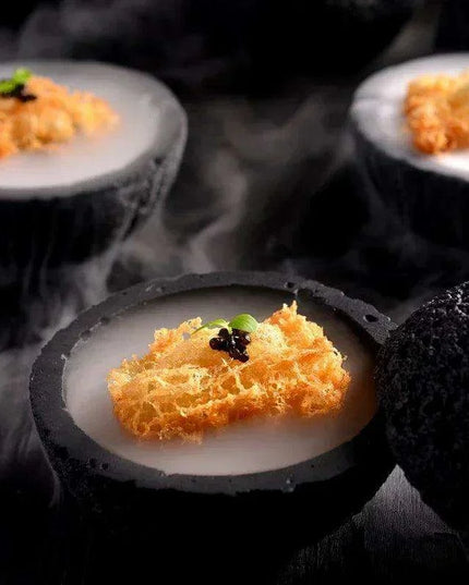 Exquisite Smoked Black Volcanic Stone Bowl Set for Gourmet Enthusiasts