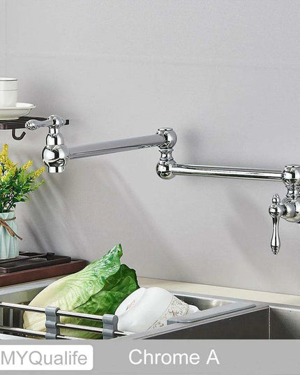 Sleek Brushed Gold Brass Wall-Mounted Pot Filler Faucet for a Chic Kitchen Upgrade