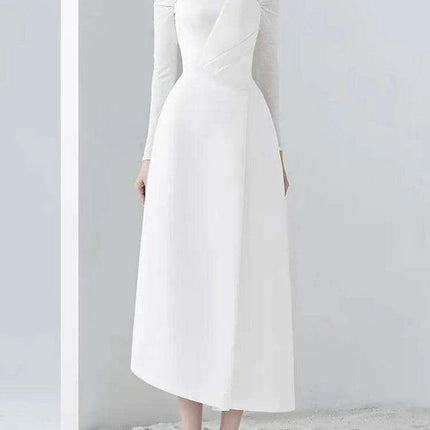 Chic Asymmetrical Summer Evening Dress with Long Sleeves and Flattering Fit