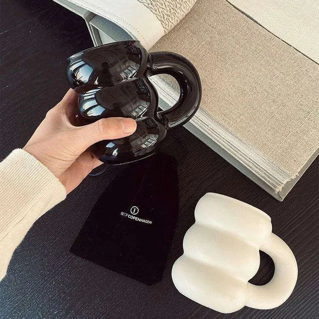 Whimsical Tire-Designed Ceramic Coffee Mug Featuring Playful Girl Illustration