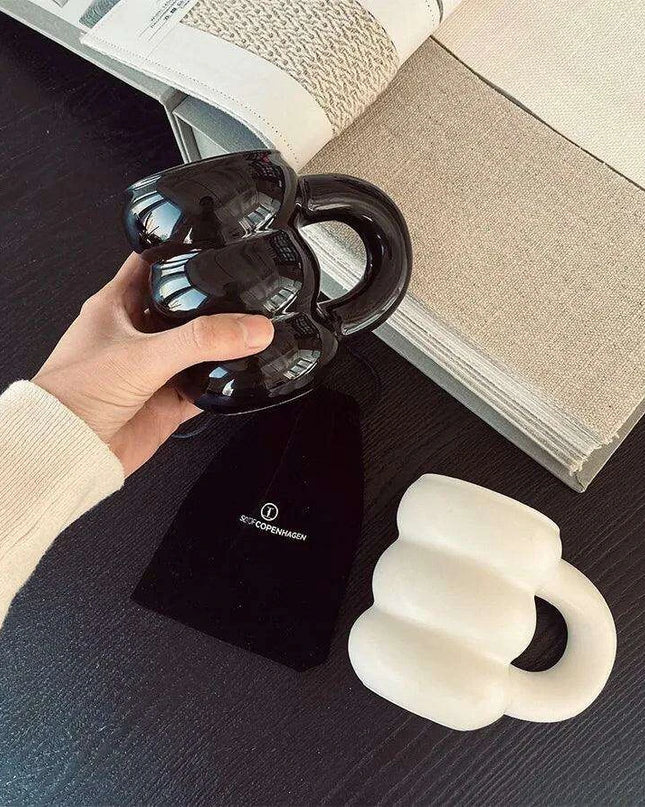 Whimsical Tire-Designed Ceramic Coffee Mug Featuring Playful Girl Illustration