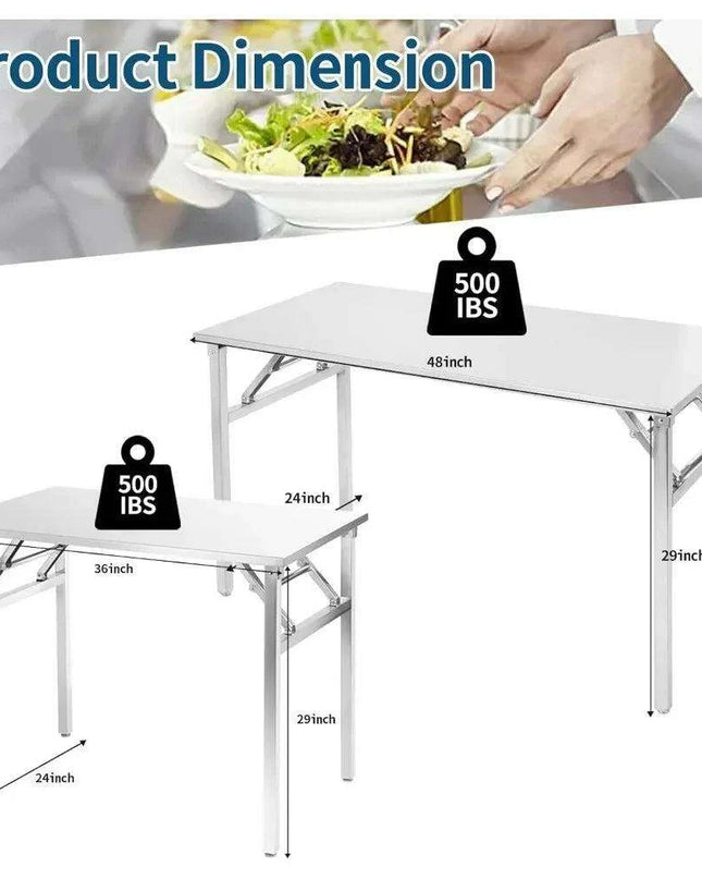 Compact Stainless Steel Folding Table - 36"x24" with Adjustable Height for Effortless Transport and Storage