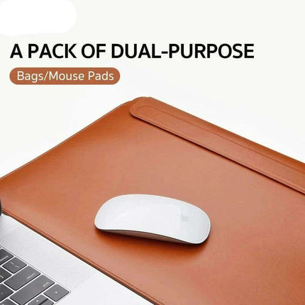 Sleek PU Leather MacBook Sleeve with Magnetic Closure - Brown/Black Case for 13.3/14 Inch Laptops