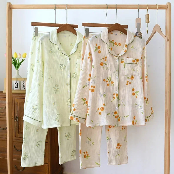 Japanese Crepe Cotton Women's Pajama Sleeve Suit - Skin-Friendly & Stylish Sleepwear