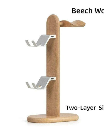 Elegant Walnut Gaming Controller Dock with Headphone Holder