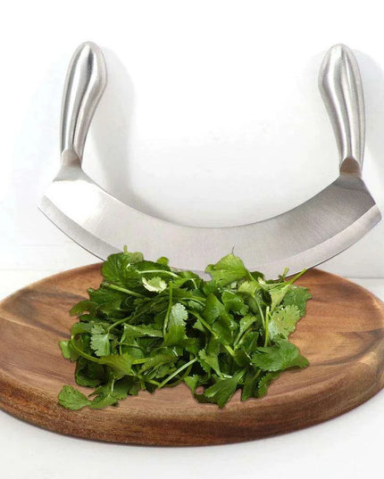 Acacia Wood Culinary Prep Set with Premium Stainless Steel Mezzaluna Chopper