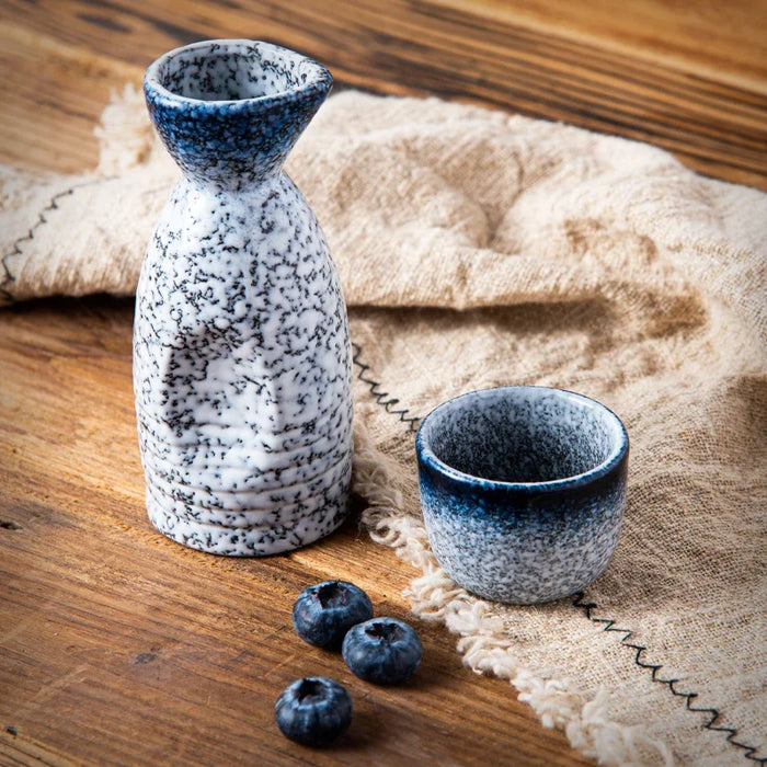 Japanese Ceramic Sake Serving Set with Elegant Cups