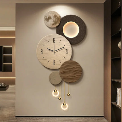 Luxury LED Wall Light with Lunar Clock & 3D Sandstone Design