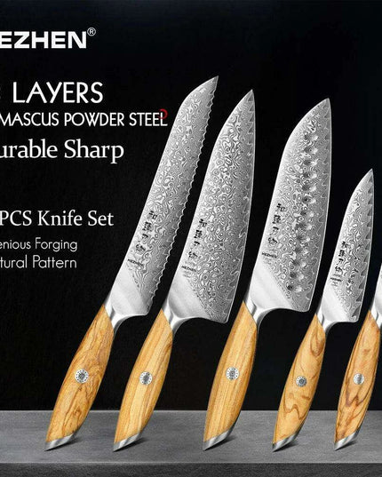 Luxury 73-Layer Damascus Steel Chef's Knife Set with Olive Wood Handles - Ideal for Gifting