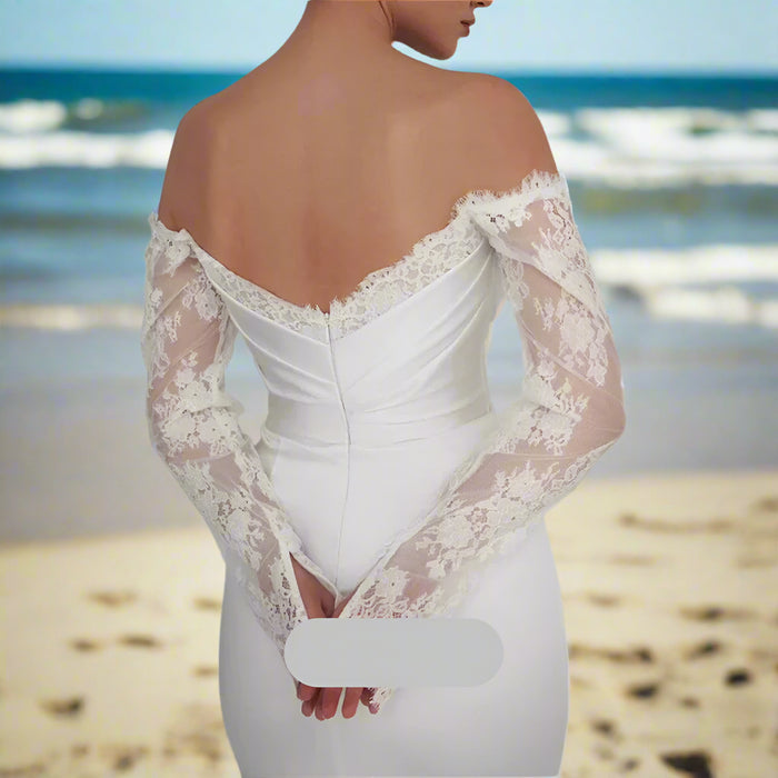 Customizable Floral Lace Mermaid Wedding Dress with Open Back and Long Sleeves