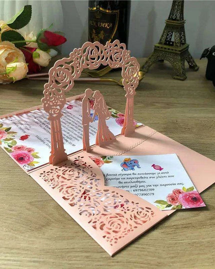 Elegant Blush Pink 3D Pop-Up Wedding Invite Set - 50 Count