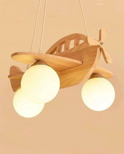 Whimsical Airplane LED Chandelier for Kids' Rooms - Playful Wooden Pendant Light