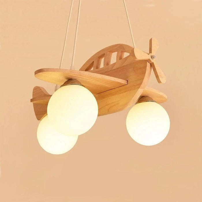 Wood Airplane Chandelier for Kids' Bedroom - LED Pendant Lamp