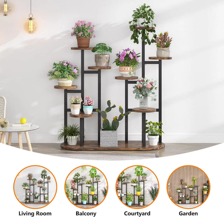 Wooden Plant Stand Shelf with 11 Pot Capacity - Elegant Flower Display Organizer