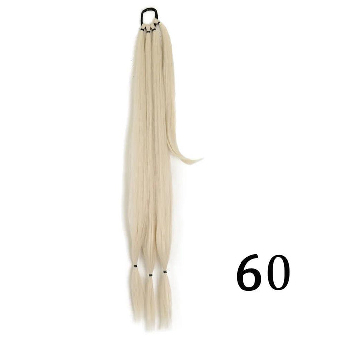 Chic Braided Ponytail Extension Set - Black & Brown Heat-Resistant Synthetic Hair Tie