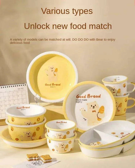 Adorable Bear Dodo Cream Kids Breakfast Bowl Set - Essential Kitchen Delight