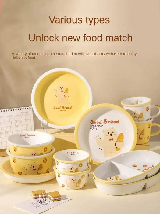 Adorable Bear Dodo Cream Kids Breakfast Bowl Set - Essential Kitchen Delight