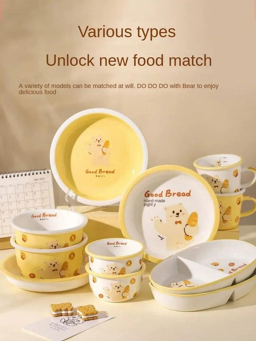 Charming Bear Dodo Cream Style Kids Breakfast Bowl Set - Whimsical Kitchen Essential