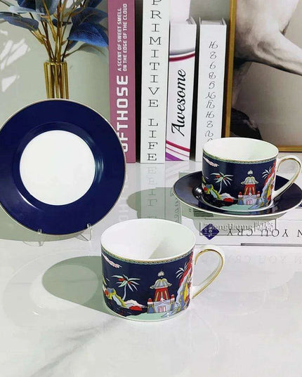 Vintage Elegance Couple's Ceramic Cup and Saucer Set - Perfect for Home and Office Enjoyment