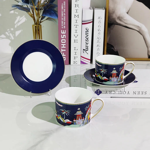 Charming Retro Ceramic Couple Cup and Saucer Set - Ideal for Home and Office
