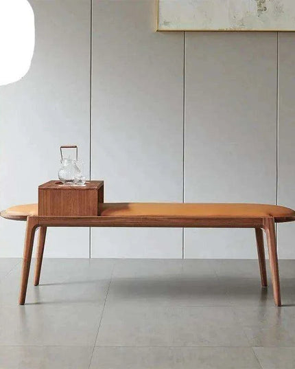 Elegant Leather-Upholstered Solid Wood Bench with Hidden Shoe Storage
