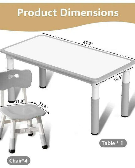 Grey Adjustable Kids' Art Table and Chair Set with 6 Chairs and Creative Doodle Feature
