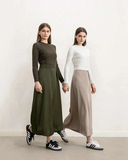 Autumn-Winter Women's Cableknit Sweater and Satin Dress in Five Colors