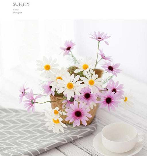 Radiant 5-Head Artificial Daisy Flowers Bouquet - Vibrant Floral Charm