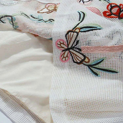 Pearl Embroidered V-Neck A-Line Dress with Flutter Sleeves