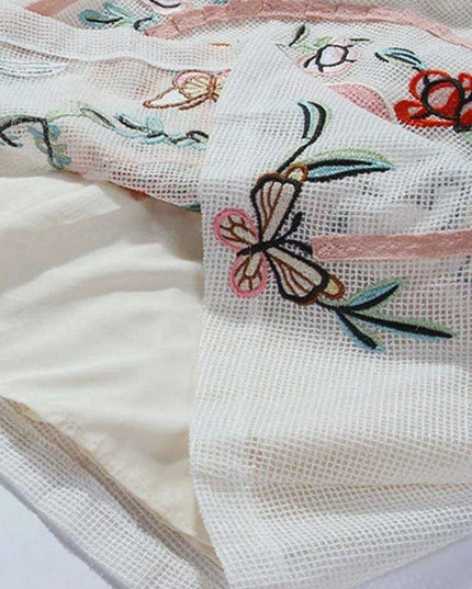 Pearl Embroidered V-Neck A-Line Dress with Flutter Sleeves