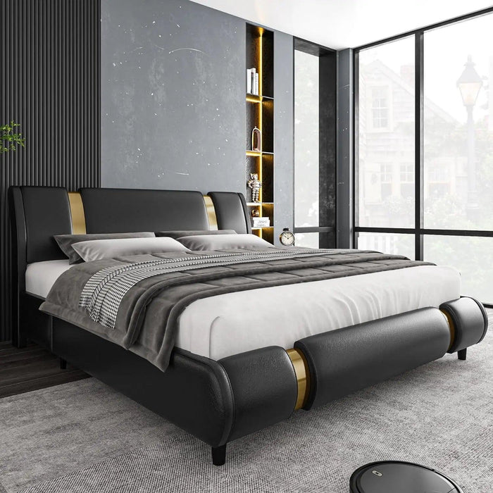 Modern Adjustable Curved Headboard Stainless Steel Bed Frame