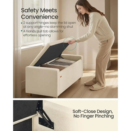 Storage Ottoman Bench, Linen-abric | oot Rest with Legs, 19.7 x 47.6 x 16.5 Inches, End o Bed Bench with Saety Hinges, Summer Sa storage-ottoman-bench-linen-abric-oot-rest-with-legs-19-7-x-47-6-x-16-5-inches-end-o-bed-bench-with-saety-hinges-summer-sa