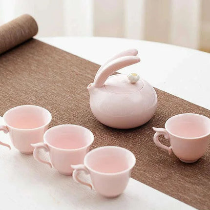 Exquisite Jade Rabbit Ceramic Tea Set for Sophisticated Gatherings and Outdoor Retreats