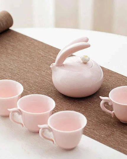 Exquisite Jade Rabbit Ceramic Tea Set for Sophisticated Gatherings and Outdoor Retreats
