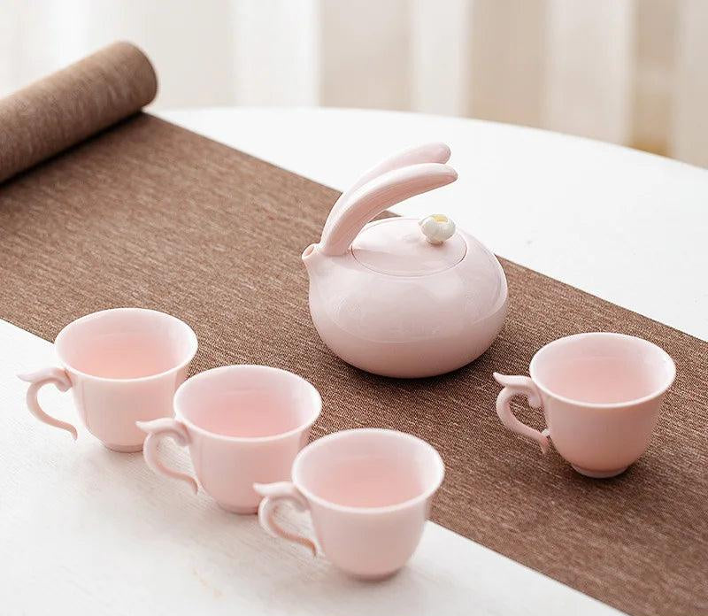 Exquisite Jade Rabbit Ceramic Tea Set for Sophisticated Gatherings and Outdoor Retreats