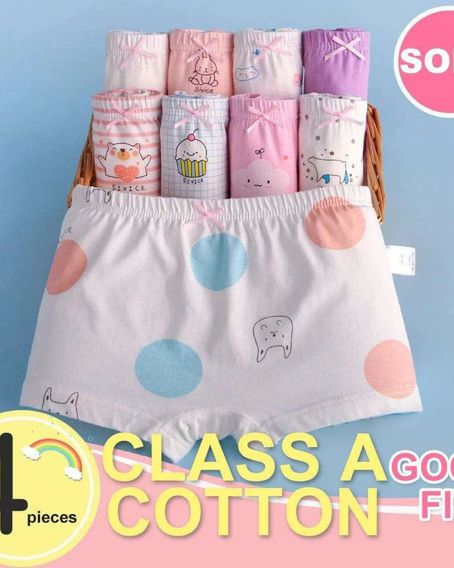 Kids' Summer Antibacterial Cotton Briefs 4-Pack - Fun Cartoon Underwear for Girls Ages 3-8, Soft and Breathable